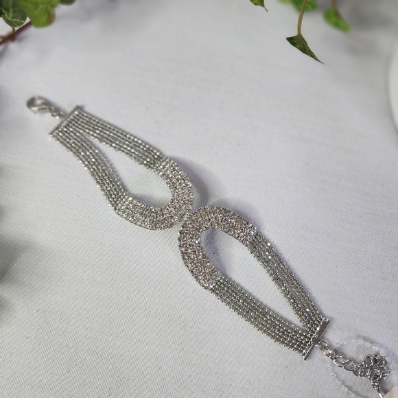 Silver Rhodium Plated CZ Geometric Shape Bracelet - Picture 9 of 9